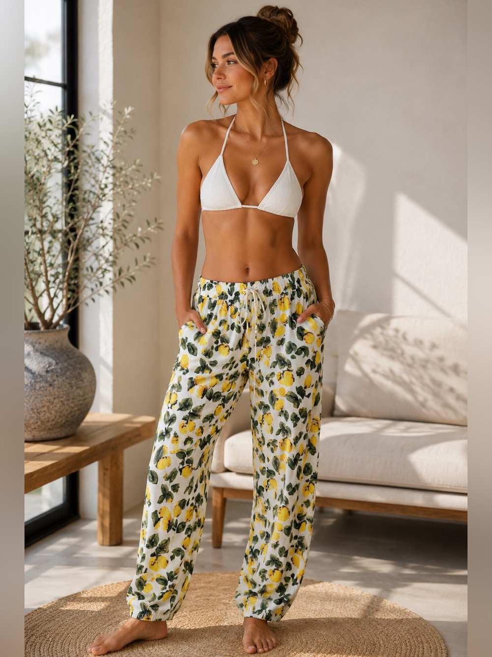 Solitaire Swim Lemon Print Lounge Pants - Size L